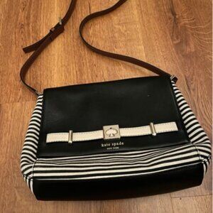 Kate Spade Houston Street Leather Canvas Stripe Flap Over Crossbody
